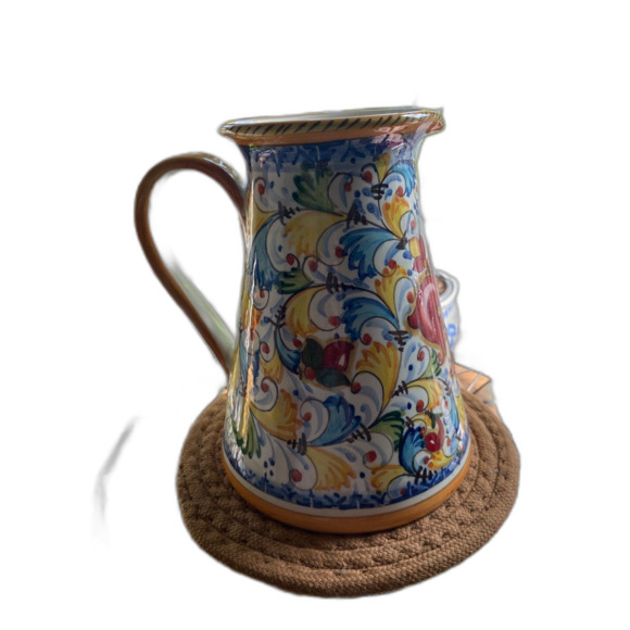 Orvieto Hand Painted Pitcher with Red Fleur De Lis Design - Picture 5 of 10